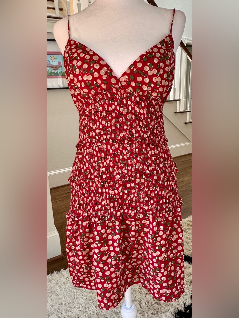 All in Favor-Red Cherry Smocked Mini Dress-Size M